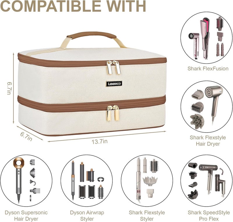 Lexeeco Travel Carrying Case for Shark Flexstyle Attachments Double Layer Hair Dryer Case for Dyson Airwrap Shark Flex Fusion Holder Hair Accessories Tool Organizer Revlon Straightener Styler Bag(Brown) - Image 3